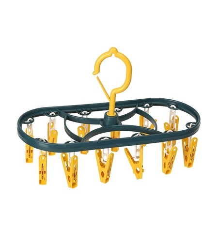 Uscator de Rufe Suspendat Flippy, cu 12 Carlige, Rotire 360 Grade, Protectie Vant, Mateiral Plastic, Usor de Depozitat, Multifunctional, 30 x 12.5 cm, Albastru/Galben