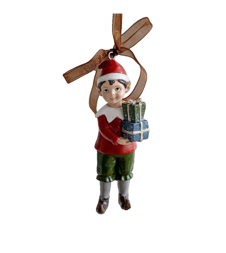 Decoratiune de Craciun, Flippy, pentru Brad, Model Elf cu Cadouri, 10 x 3 cm, din Rasina, Multicolor