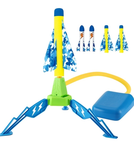 Jucarie pentru Copii, Flippy, Lansator de Rachete cu Piciorul, un Singur Lansator, 4 Rachete Fara Lumini, 40.5 cm Inaltime, Multicolor