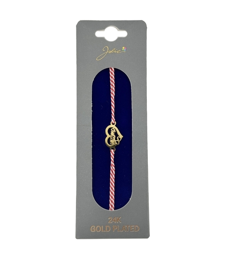 Bratara Placata cu Aur 24k, Jolie, Model INIMA MAMA, Martisor Bratara, cu Snur Alb/Rosu, Auriu