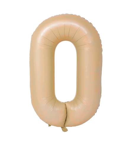 Balon din Folie Metalizata, Flippy, Model Cifra 0, 100 cm, Ambalaj Individual, Pai Inclus, Crem