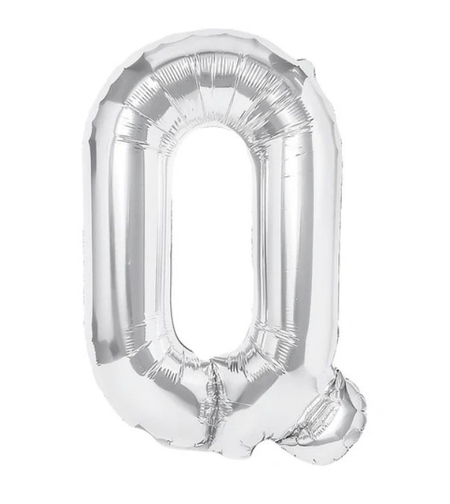 Balon Folie Metalizata Litera Q, Flippy, 40 cm, Umflati cu Heliu sau Aer, Ambalaj Individual, Pai inclus, Argintiu