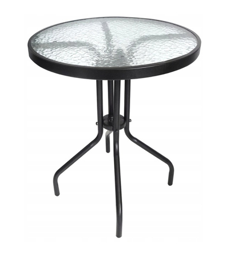 Masa pentru gradina sau balcon, cadru metalic, blat sticla, 60x70cm, negru