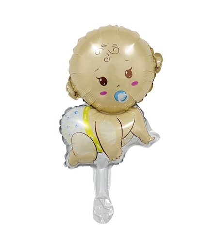 Balon din Folie Metalizata, Vafy, Mini Figurina, Model Bebelus Baietel, Tematica Gender Reveal, 45x25 cm, Ambalaj Individual, Pai Inclus, Umflare cu Aer sau Heliu, Multicolor
