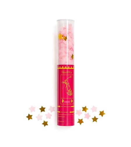 Tun de Confetti, Flippy, 40 cm, Model Stelute din Folie si Hartie, Ambalaj PET, Roz