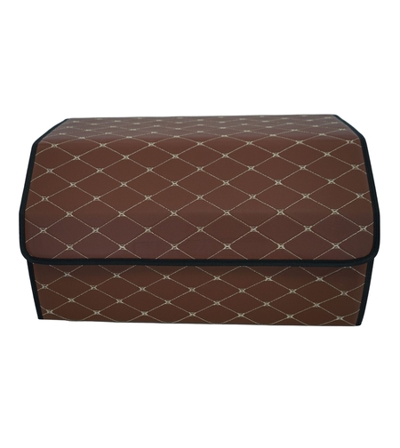 Cutie de Depozitare Auto, Flippy, Organizator Premium Portbagaj, Geanta Multifunctionala din Piele Ecologica, 2 Compartimente Depozitare, Pliabil, Rezistent la Uzura, Maro Inchis, 55 x 30 x 30cm