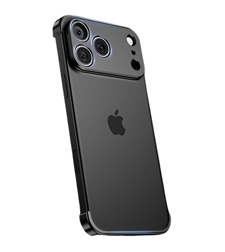 Carcasa de Telefon, Vafy, Compatibila Apple iPhone 17 Pro, Fara Rama, doar Colturi si Camera, din Metal, Grosime 0.1 mm, Negru