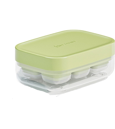 Forma pentru gheata cu presa Flippy, din silicon alimentar, 6 cuburi, caserola pentru depozitare, usor de folosit si curatat, 10.5 x 7.5 x 4.1 cm, verde