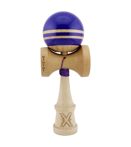 Kendama X Rainbow Originala, Profesionala, Flippy, Big Cups V2, Super Sticky cu Cupe Mari, Rulment Metalic, din lemn 18 cm, Ata 55 cm, Violet/Maro