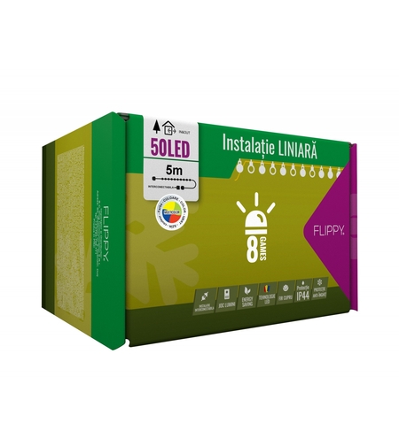 Instalatie Craciun, 5 m, 50 Led-uri ,Liniara, Multicolor, 8 jocuri de lumini, Transformator cu telecomanda, Interconectabila, Prelungitor 5 m inclus, Fir Transparent, Vafy