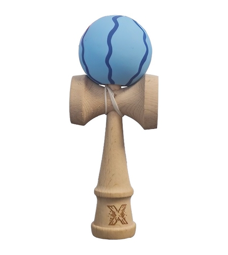 Kendama X Originala, Profesionala, Flippy, Rubber Grip, din Lemn, 18 cm, Albastru deschis