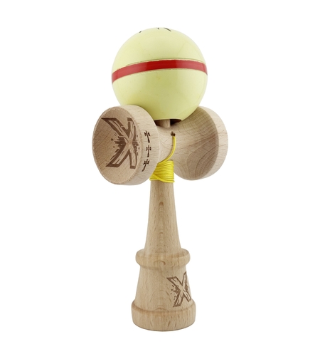 Kendama X Originala Silken, Profesionala, Flippy, Cupe Mari KING SIZE V3, Super Sticky, Gaura in Baza, Rulment Metalic, din lemn 18 cm, Ata 62/65 cm, Cream Galben