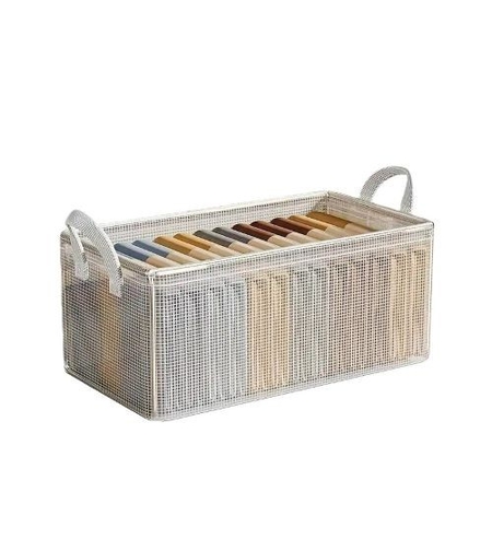 Cutie de Depozitare Tip Cos, Flippy, Material Textil Transparent, Pliabila, 47x28x20 cm, 35 l, Cadru Metalic, cu Manere, Alb