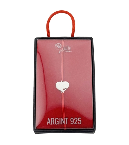 Bratara Argint 925 pentru Dama, Jolie, Model Inima Plina, Martisor Bratara de 1 Martie, Pandativ Argintiu cu Snur Rosu