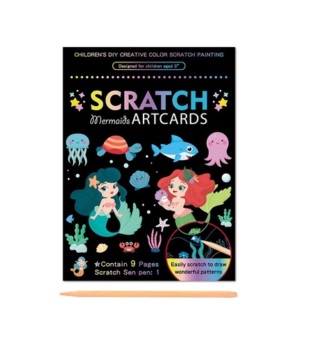 Set 9 Planse Razuibile, Flippy, Scratch ArtCards, +3 Ani, de Razuit si de Colorat, 19 x 14 cm, Model Sirene, Multicolor