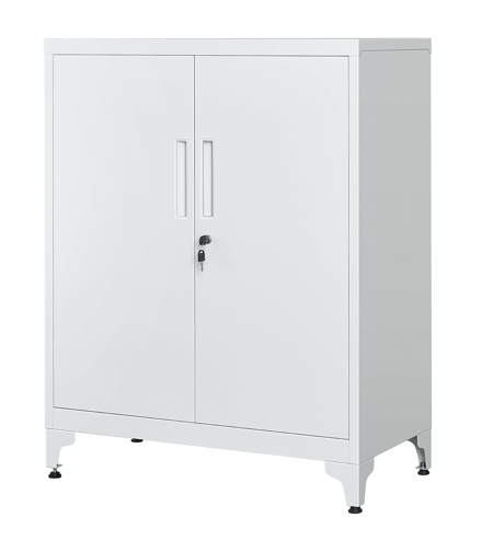 SONGMICS Dulap birou metalic cu 2 usi si sistem de inchidere, multifunctional cu rafturi reglabile, 40x80x90 cm, gri