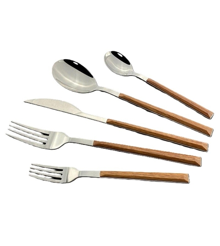 Set 5 Tacamuri, Flippy, din Otel Inoxidabil si Maner de Lemn, Maro
