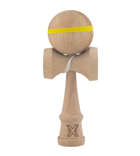 Kendama X Originală, Profesională, Flippy, din Lemn, 18 cm, Model cu Dunga, Galben