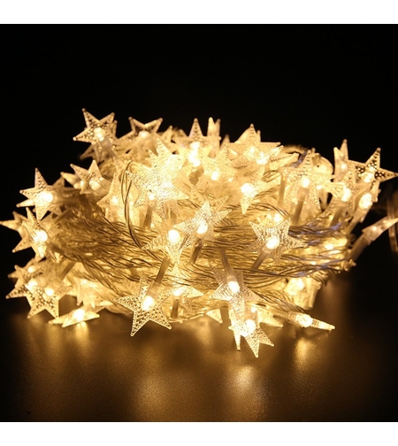 Instalatie Craciun, 6 metri,40 LED-uri cu Ornament tip Stea, Alb Cald, USB lung, fir cupru, liniar, interior/exterior, Vafy