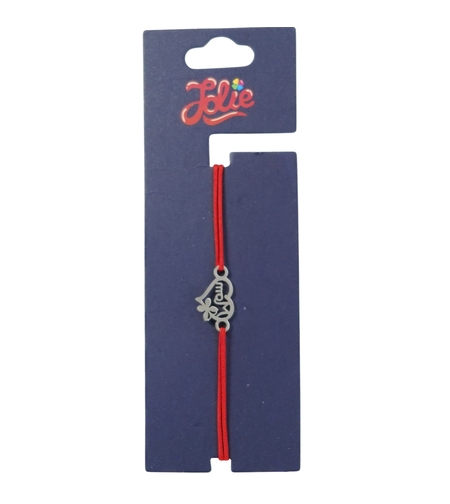 Martisor Bratara din Inox pentru Copii, Jolie, Textil si Inox, Snur Rosu, Model Inima Mama, Argintiu