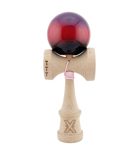 Kendama X Originala, Profesionala, Flippy, Big Cups V2, Super Sticky Cupe Mari, Rulment Metalic cu Ata 55 cm, Mov/Rosu/Negru