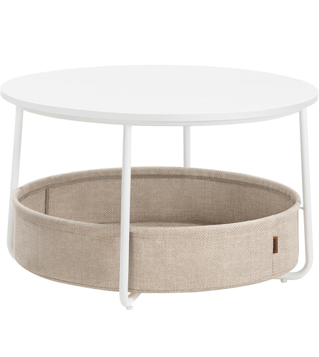 VASAGLE Masuta de cafea rotunda cu cos de stofa, stil modern, 45x75cm, alb cu bej