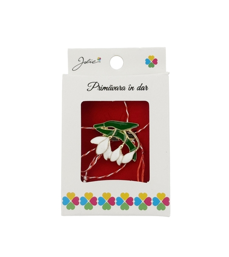 Martisor Brosa, Jolie, Model Trei Ghiocei, Metal Emailat in Culori, Sistem de Prindere cu Ac, Dimensiune 2.5–3 cm, Ambalaj Individual cu Design, Multicolor