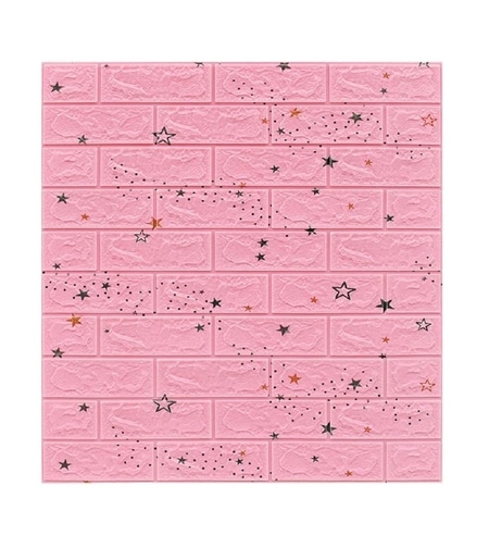 Set 10 Placi Tapet 3D, Flippy, 70 x 77 cm, Grosime 3 mm, din Polietilena, Tip Caramida, Model Stele, Suprafata acoperita 5.3 mp, Roz
