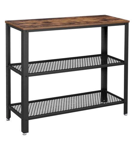 VASAGLE Masa de intrare, cadru metalic cu 3 polite din MDF, 35x102x80cm, maro rustic si negru