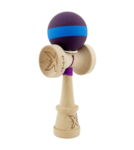 Kendama X Originala, Profesionala, Flippy, Cupe Mari KING SIZE V3, Rubber Grip, Gaura in Baza, Rulment Metalic, din lemn 18 cm, Ata 62/65 cm, M Mov/Albastru/Mov