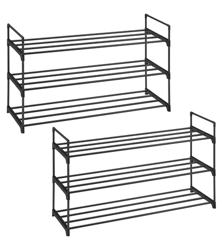 SONGMICS Set 2 suporturi pentru pantofi cu 3 niveluri, structura metalica, 30x92x54 cm, negru
