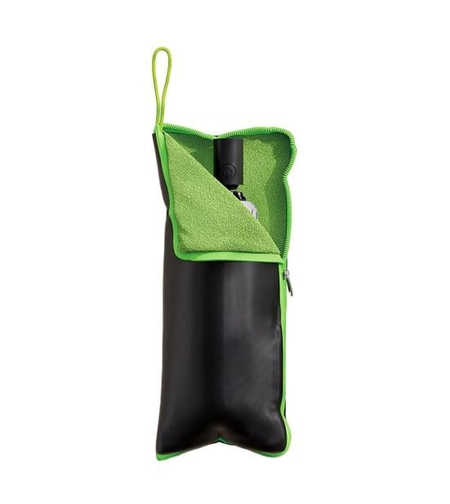 Husa Depozitare Umbrela, Flippy, Impermeabila, Interior Microfibra, cu Fermoar, 28 x 12 cm, Negru/Verde