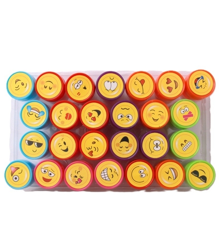Set 26 Stampile, Flippy, pentru Copii 4-6 Ani, Model Fete Zambitoare Emoji, 20 x 10 x 2 cm, Multicolor