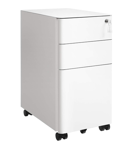 SONGMICS Dulap birou rollbox, cu 3 sertare si roti, corp metalic preasamblat cu incuietoare, pentru documente A4, 46x30x59 cm, alb