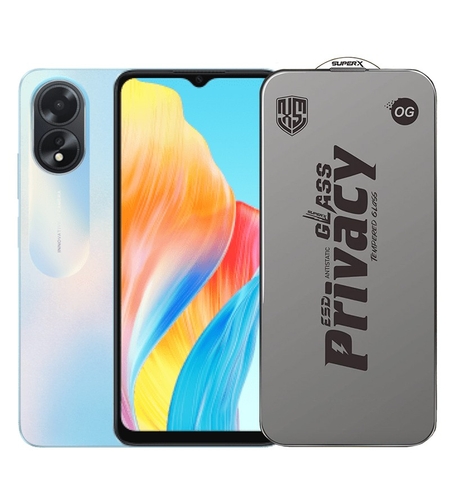Folie de Protectie pentru Oppo A18, Vafy, Sticla Securizata ESD Antistatica, Super-X Privacy OG, Margini Negre, 0.30 mm, Transparent Inchis