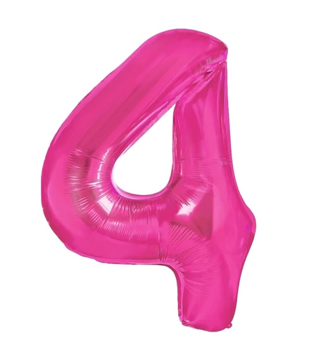 Balon din Folie Metalizata Flippy, Figurina Cifra, Tema Aniversare 40 cm, Ambalaj Individual, Pai inclus, Umflare cu Aer sau Heliu, Roz, Cifra 4