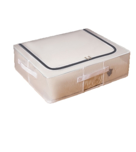 Cutie de Depozitare, Flippy, pentru Pantofi Haine, din Plasa PVC Impermeabila si Manere Laterale, Pliabila, Fermoar Bidirectional, 50 x 40 x 15 cm, Transparenta