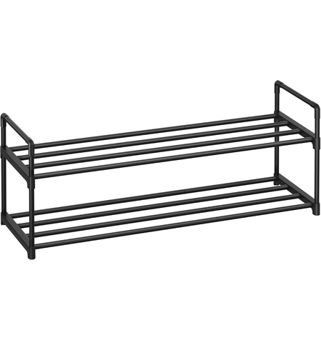 SONGMICS Suport pantofi 92x30x34 cm, 2 niveluri, suprapozabil, structura metalica, negru