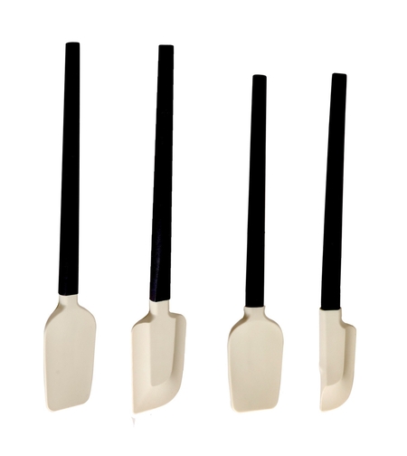 Ustensile de Bucatarie, Flippy, Set din 4 bucati, din Silicon si Lemn, Spatule de Diferite Dimensiuni, Termo rezistente, Antiaderente, Instrument de Amestecat in Bucatarie, Alb-Negru