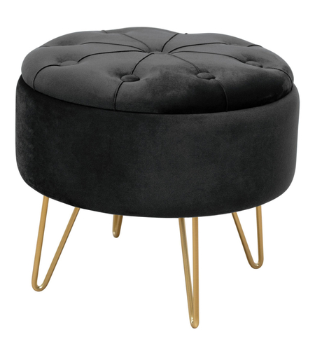 Taburet Caro cu spatiu depozitare, tapitat cu velur, 38x33 cm, negru