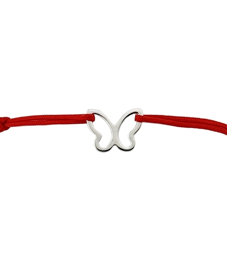 Martisor Bratara Argint 925, Jolie, Model Fluture, Martisor de 1 Martie, cu Snur Rosu, Argintiu