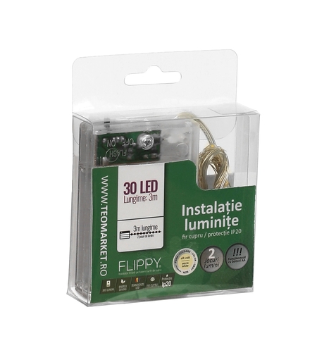 Instalatie de Craciun cu Baterii Tip Liniar, 2 jocuri de lumini, Fir Cupru 3 m 30 LED -uri, Alb Cald
