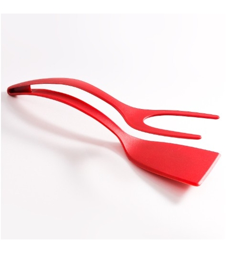 Spatula Multifunctionala tip Cleste, Flippy, Spatula Cleste pentru Gatit, Silicon PP, pentru Alimente, Carne, Paine, 31 x 8.5 cm Rosu