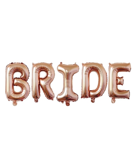 Set Baloane din Folie Metalizata, Flippy, Model Scris Bride, Litere de 100 cm, Tema Iubire, Baloane Party, Ambalaj Individual, Pai Inclus, Umflare cu Aer sau Heliu, Roz