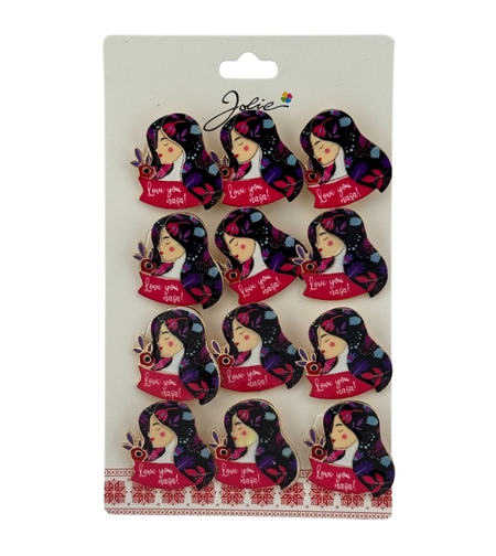 Set 12 Brose Martisor Primavara, Jolie, Model Fata, cu Mesaj Love You Nasa, Multicolor