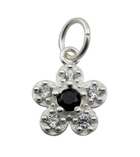 Pandantiv din Argint 925, Jolie Silver, pentru Dama, Model Floare Cu Pietre de Zirconiu Cubic, 1 x 1 cm, 0.9 g, Argintiu/Negru