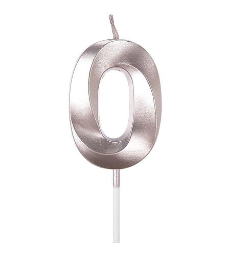 Lumanare Cifra 0, Flippy, Model Diamond, 5 x 3.4 cm, Argintiu