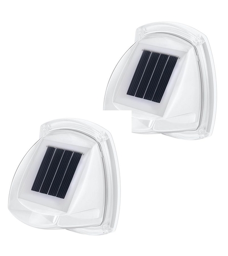 Lampa Solara LED pentru Gradina, Flippy, Set 2 Bucati, Tip Aplica pe Perete, 8.5 x 9 cm, 2V, ABS, 600mAh, Rezistent la apa, 8 LED-uri Alb Rece, Alb