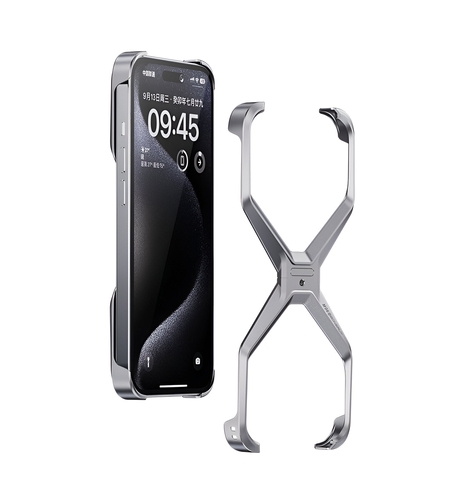 Husa Armor X Compatibila cu iPhone 15 Pro, Vafy, Aliaj de Aluminiu, Antisoc, Antizgarieturi, Impermeabila, Margini cu 2 Straturi, Aderent, Montare Usoara, Surubelnita Inclusa, Gri Metalizat