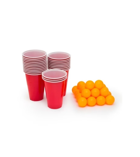 Joc de Baut BEER PONG, Flippy, Set din 12 Mingi de Tenis si 12 Pahare Reutilizabile, Joc Interactiv pentu Adulti, Albastru Rosu